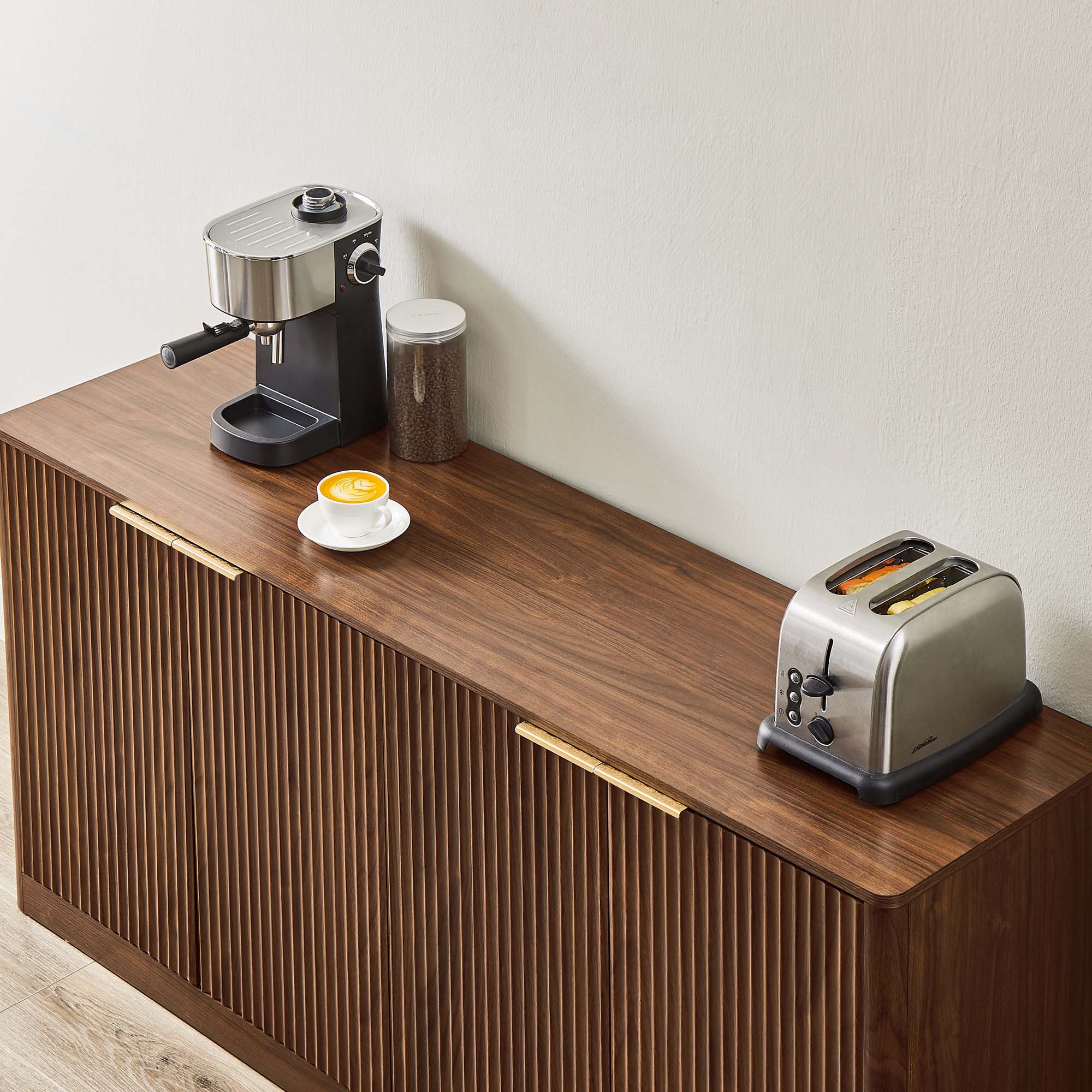 Alt View 7. Forest'nSky - 59-inch modern wavy sideboard, curved contour design storage cabinet,Walnut - Walnut.