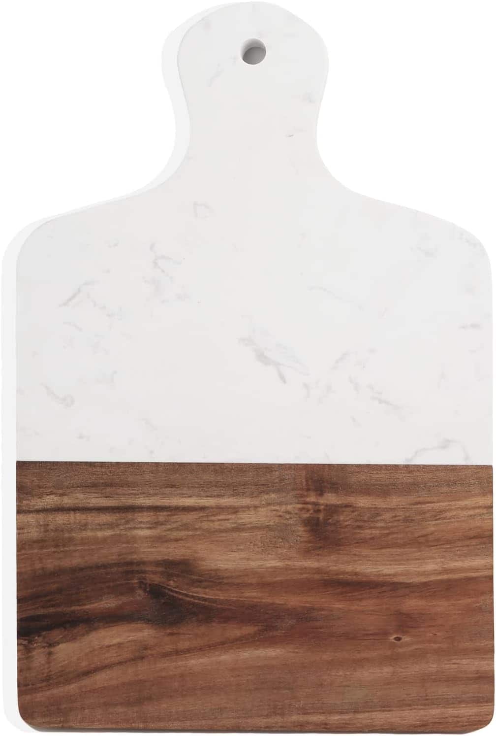 PARKER SLATER - Marble & Wood Cutting Board with Handle, White, Multi-Use Serving Tray