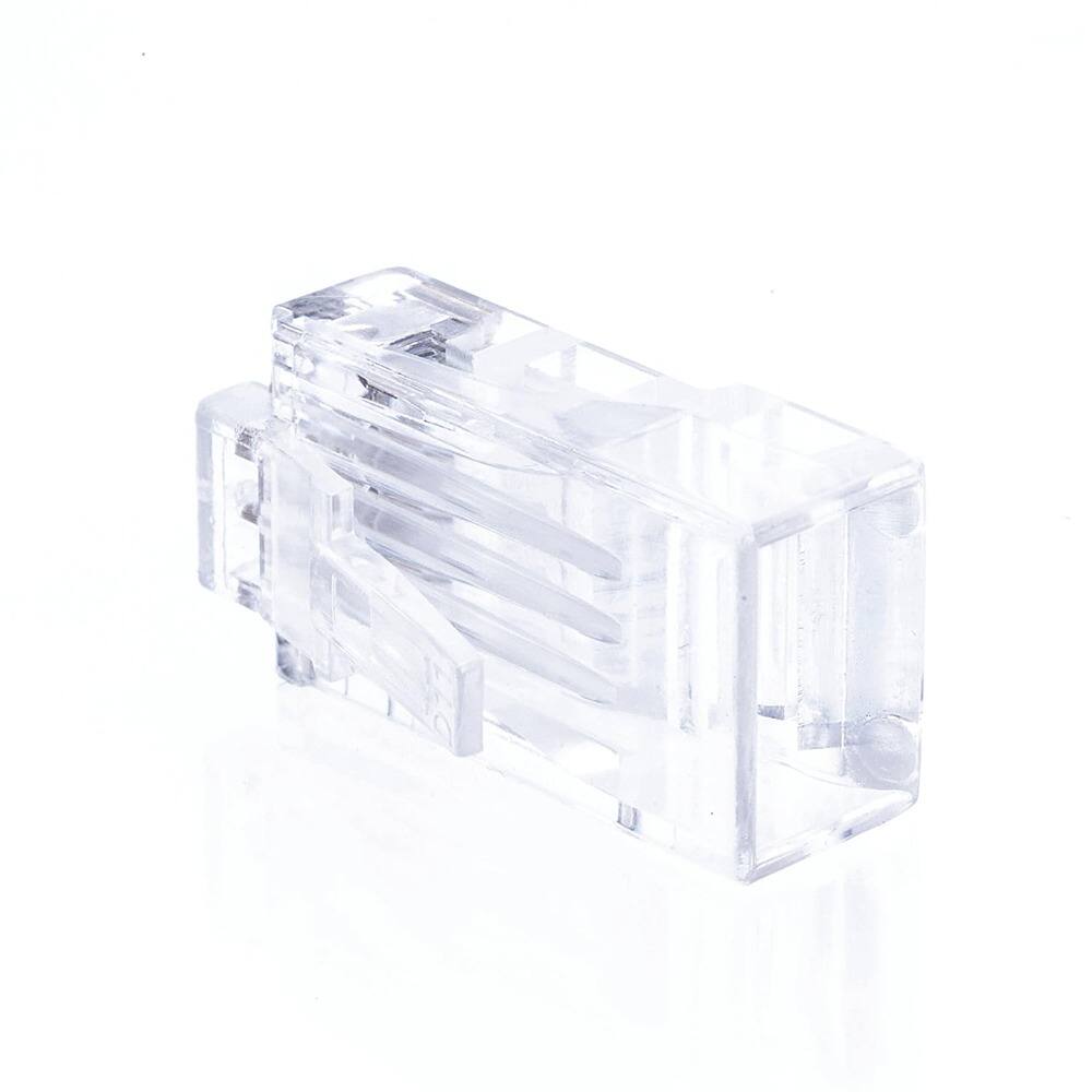 Back. ACJPR - Cat5e RJ45 Connectors 100-Pack, Gold-Plated, for Solid or Stranded Cable.