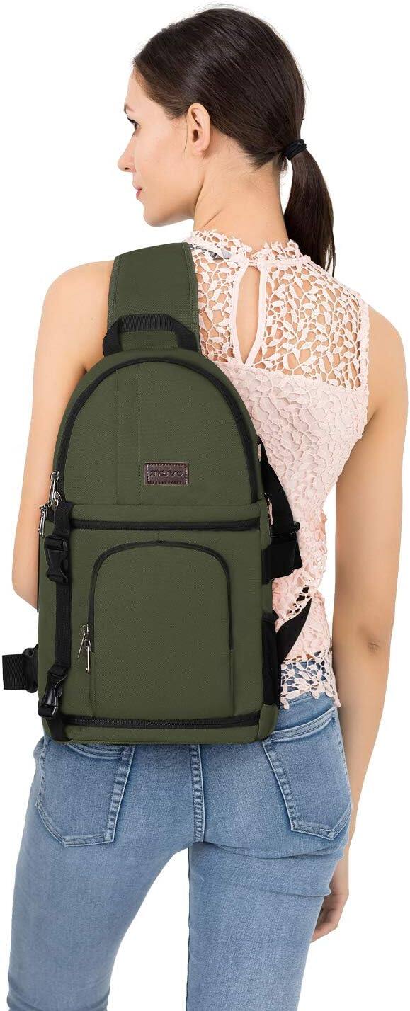 Alt View 2. mosiso - Camera Sling Bag Shockproof Photography Camera Backpack with Tripod Holder & Removable Modular Inserts - Army Green.