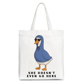 OrnamentallyYou - She Doesn’t Even Go Here Silly Goose Canvas Tote Bag, Mean Girls Funny Meme Gift Shopper - White