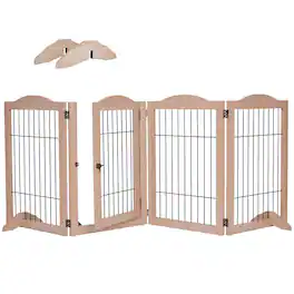 Arf Pets - Freestanding Dog Gate, 4-Panel Extension, 360° Foldable Dog Gate 80"W x 31.5"H - Walnut