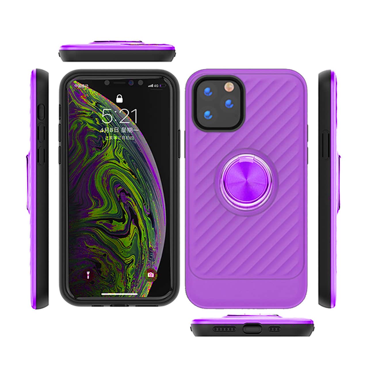 Reiko - Apple Iphone 11 Pro Case With Ring Holder In - Purple