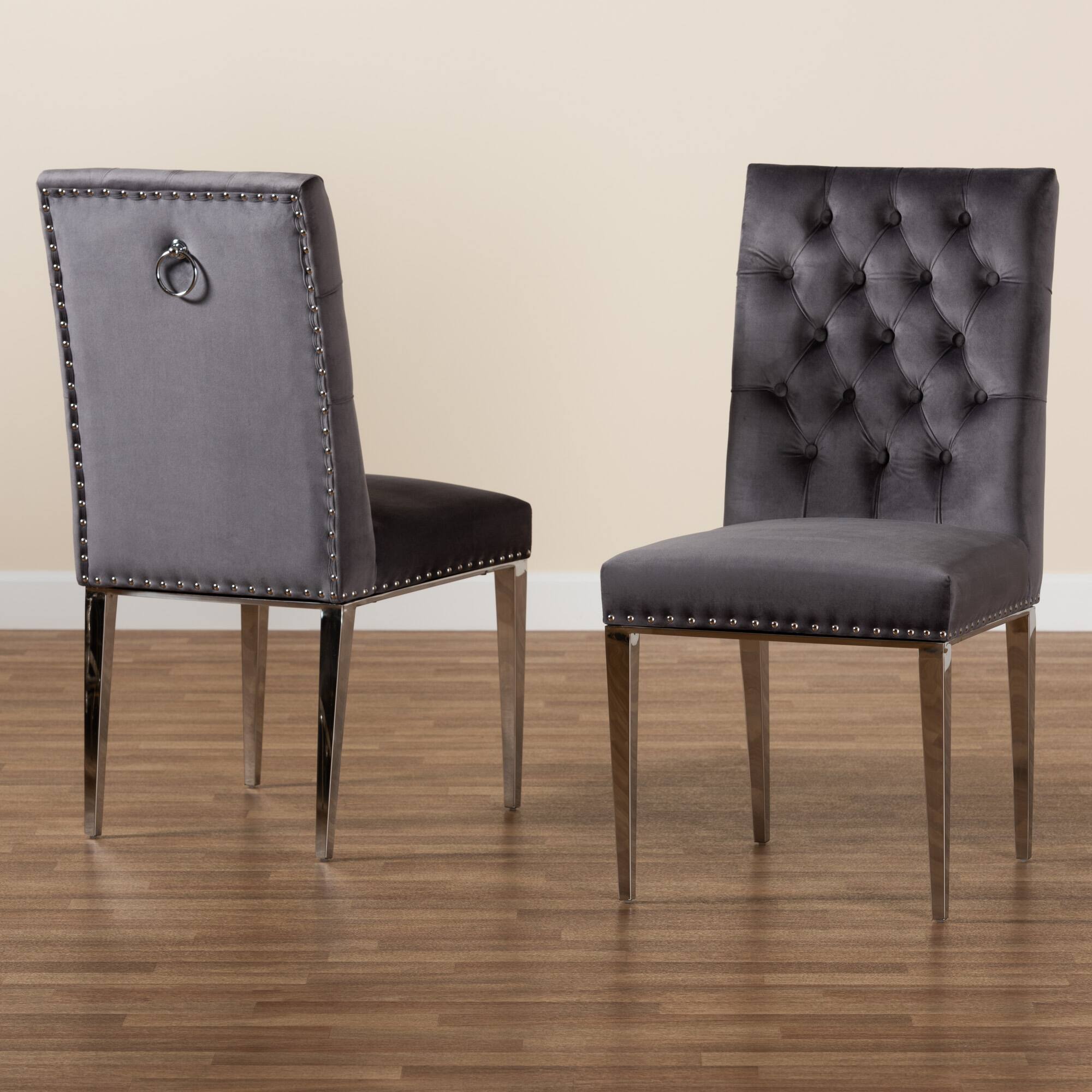 Alt View 5. Baxton Studio - Caspera Contemporary Glam and Luxe Velvet Fabric and Silver Metal 2-Piece Dining Chair Set - Grey/Silver.