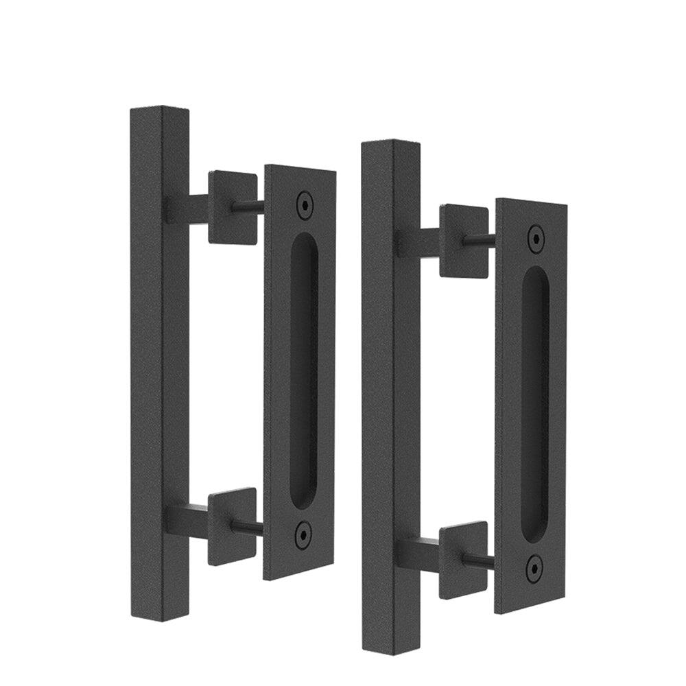 Alt View 1. Boyel Living - 12 in. Black Square Pull and Flush Sliding Barn Door Handle Set (2-Pack) - Black.