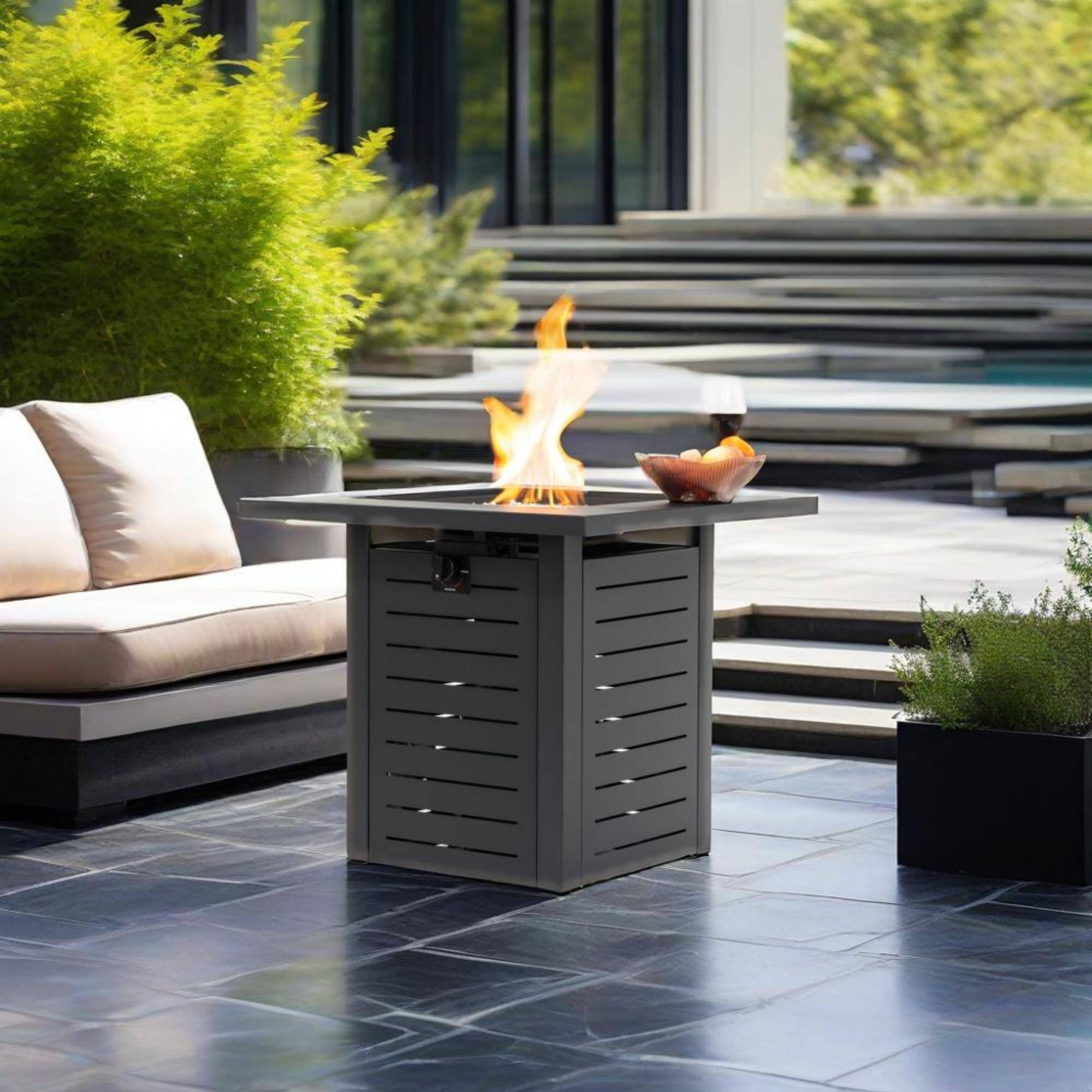 Front. APRILSOUL - 28 inch Propane Gas Fire Pit Table 50000 BTU Square Steel Fire Pit for Outside Patio Deck Garden Backyard Black - Black.