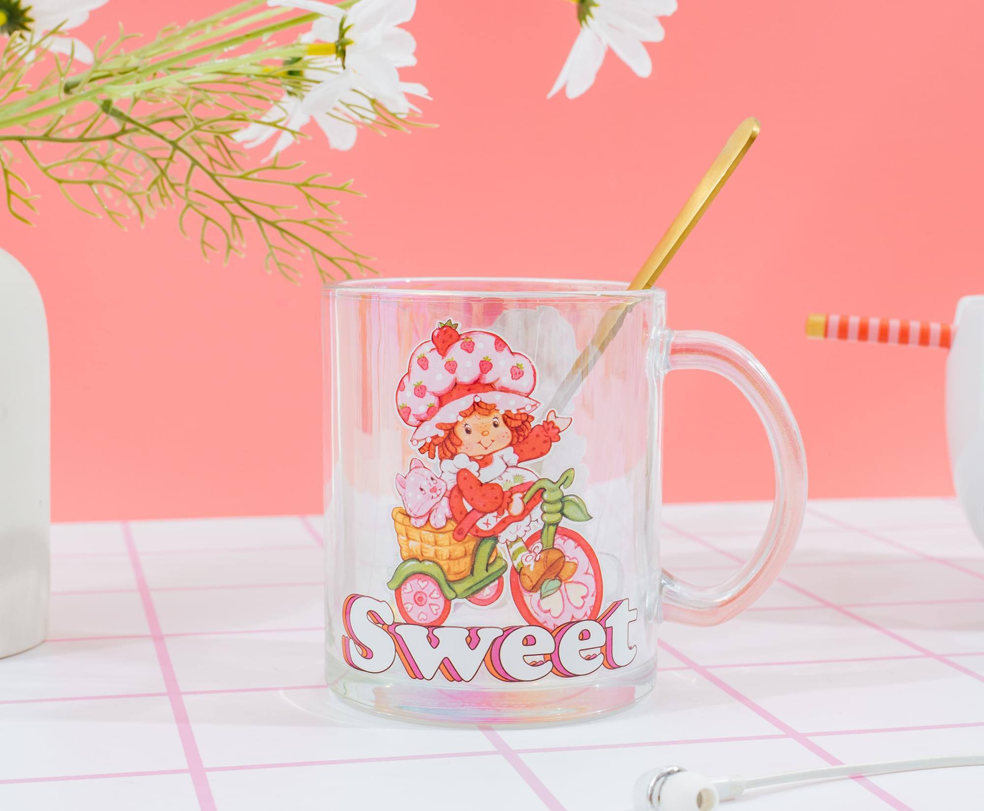 Alt View 10. Silver Buffalo - Strawberry Shortcake "Sweet" Glass Mug | Holds 18 Ounces - Pink.