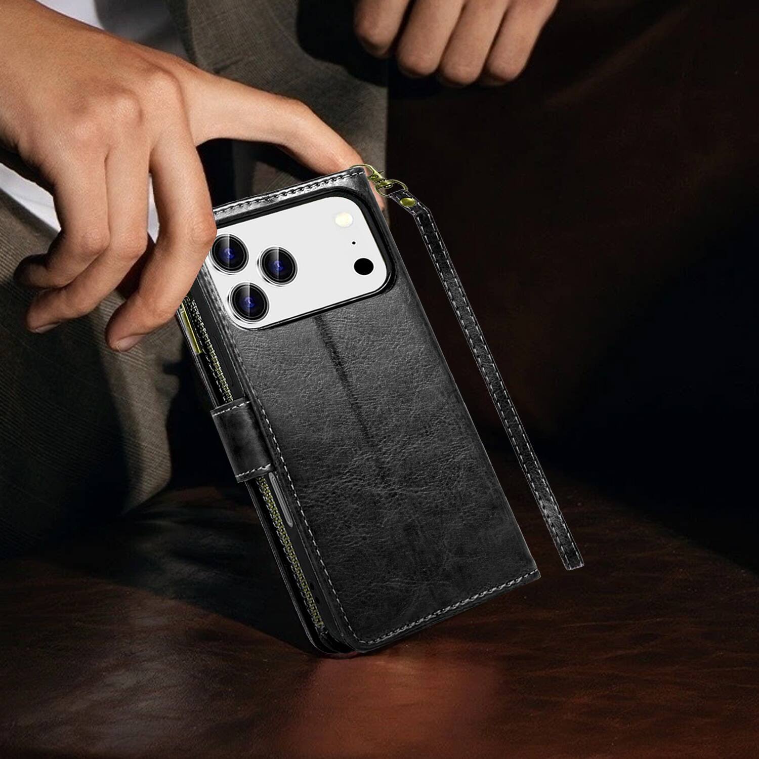 Alt View 6. Equipd - Phone Case for iPhone 17 Pro Max 6.9", Luxury Wallet Card ID Zipper Money Holder Cover (Black) - Black.