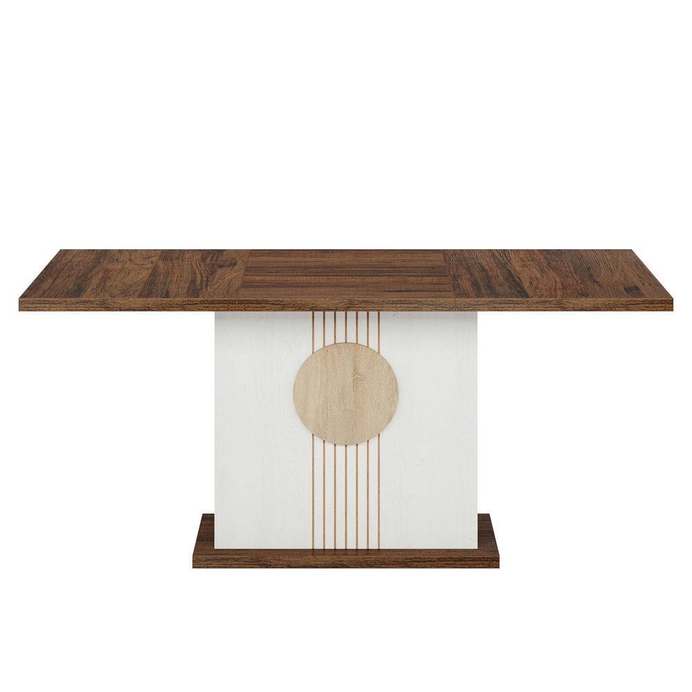 Back. Kadyn - Kadyn Dining Table, Living Room Table 55" Rectangular, Farmhouse Wood Kitchen Table for 4 to 6 People,Brown & White - Brown.