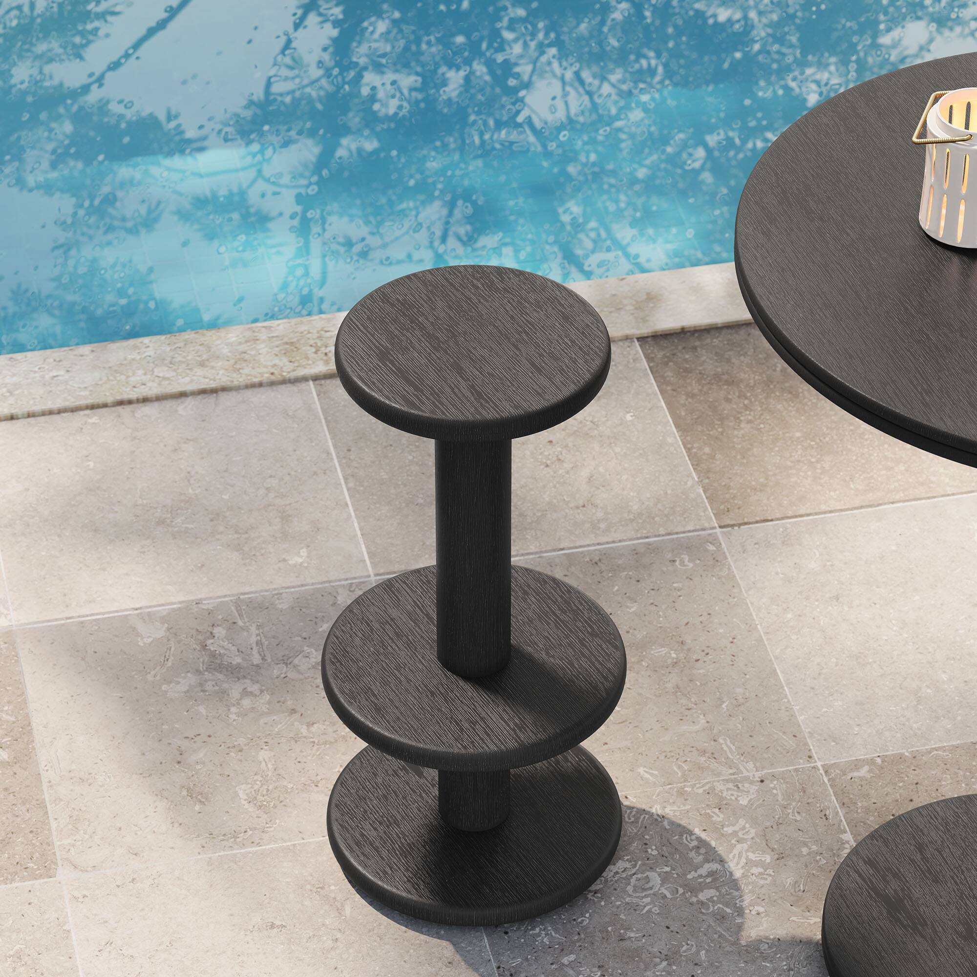 Alt View 2. Modway - Neo 15 Inch Round Indoor - Outdoor Patio Wood Bar Stools by Modway - Black.