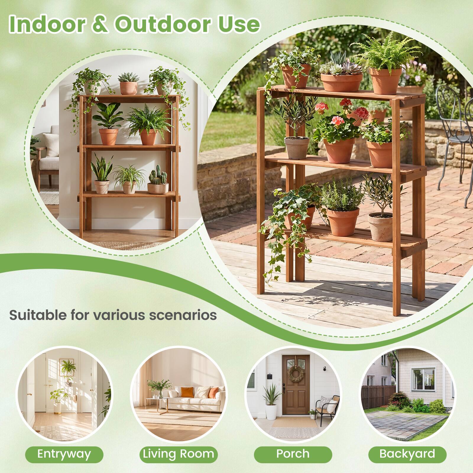 Indoor & Outdoor Use  
Suitable for various scenarios  
Entryway  
Living Room  
Porch  
Backyard