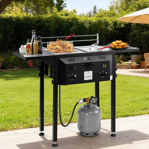 Alt View 9. Winado - Deep Fryer Standing Stainless Steel Propane Cooker with Foldable Shelf, Fryer Pot, Baskets for Outdoor Camping Party - Black.