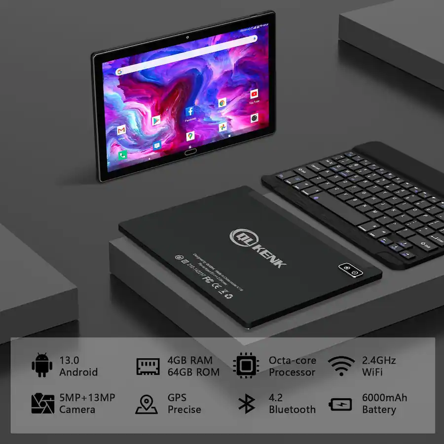 Qukenk 2026 Latest Android 14 Tablet, 2 in 1 Tablet 10.1 Inch, Tablets ...