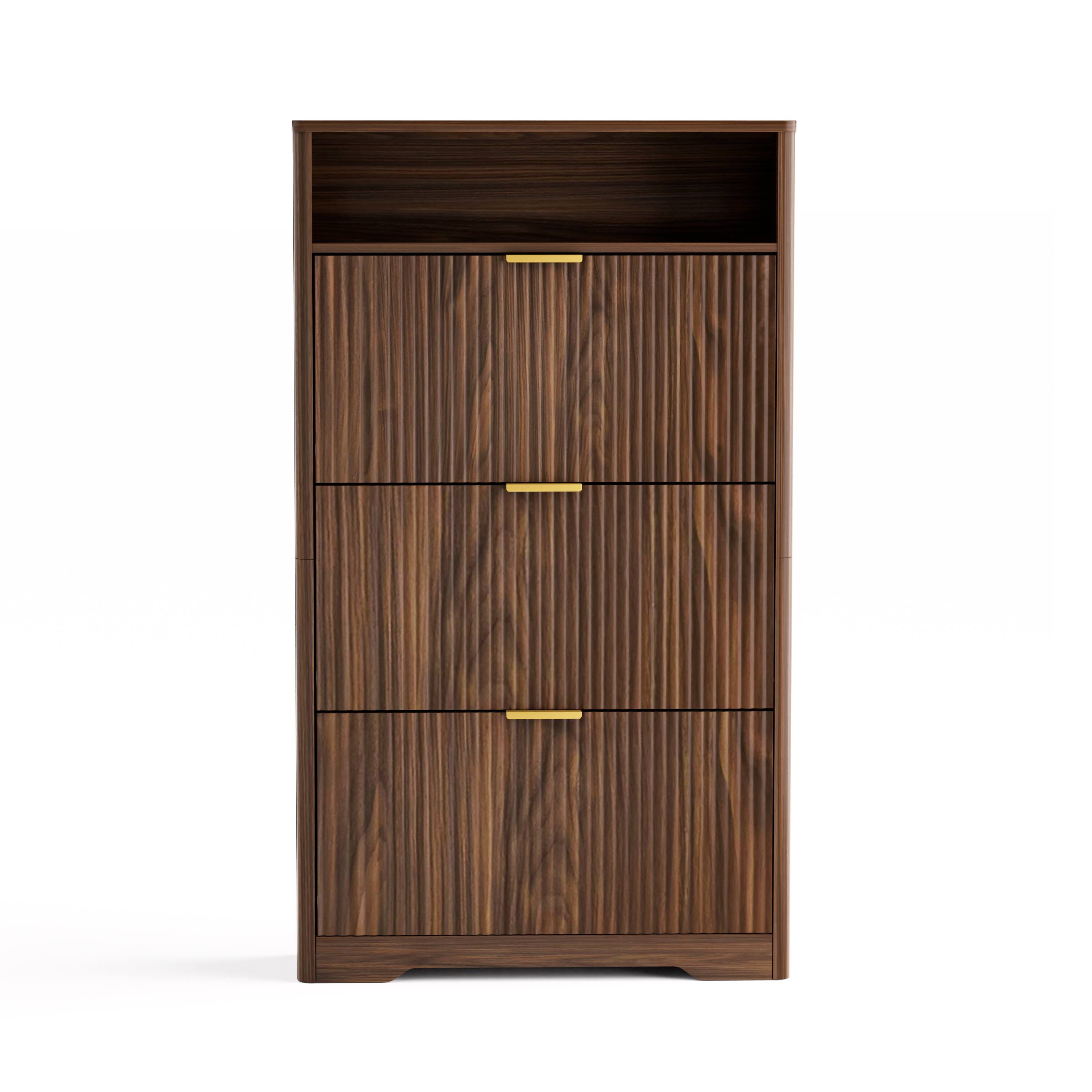 Alt View 2. MERAVOM - Shoe Cabinet with 3 Flip Drawers, Narrow Shoe Storage Cabinet, Tall Free Standing Shoe Organizer Rack for Entryway - Brown.