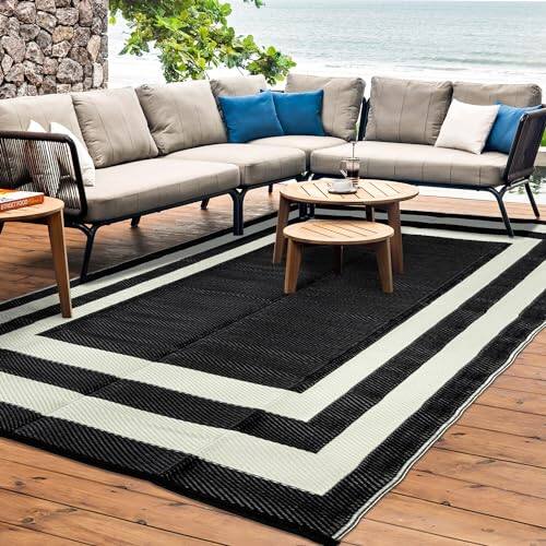 Front. Reds Spade - Outdoor Rug Carpet Waterproof Reversible Mats Ft Patio Rv Camping Plastic Straw Area For Balcony Picnic Bea... - Black and White-5' x 8' (Rectangular).