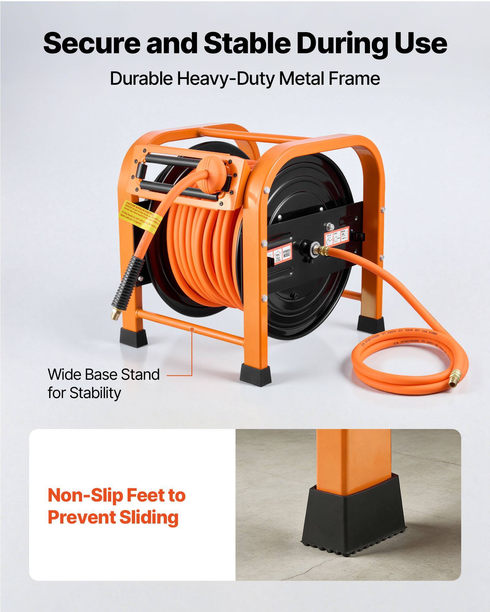 Secure and Stable During Use  
Durable Heavy-Duty Metal Frame  
Wide Base Stand for Stability  
Non-Slip Feet to Prevent Sliding