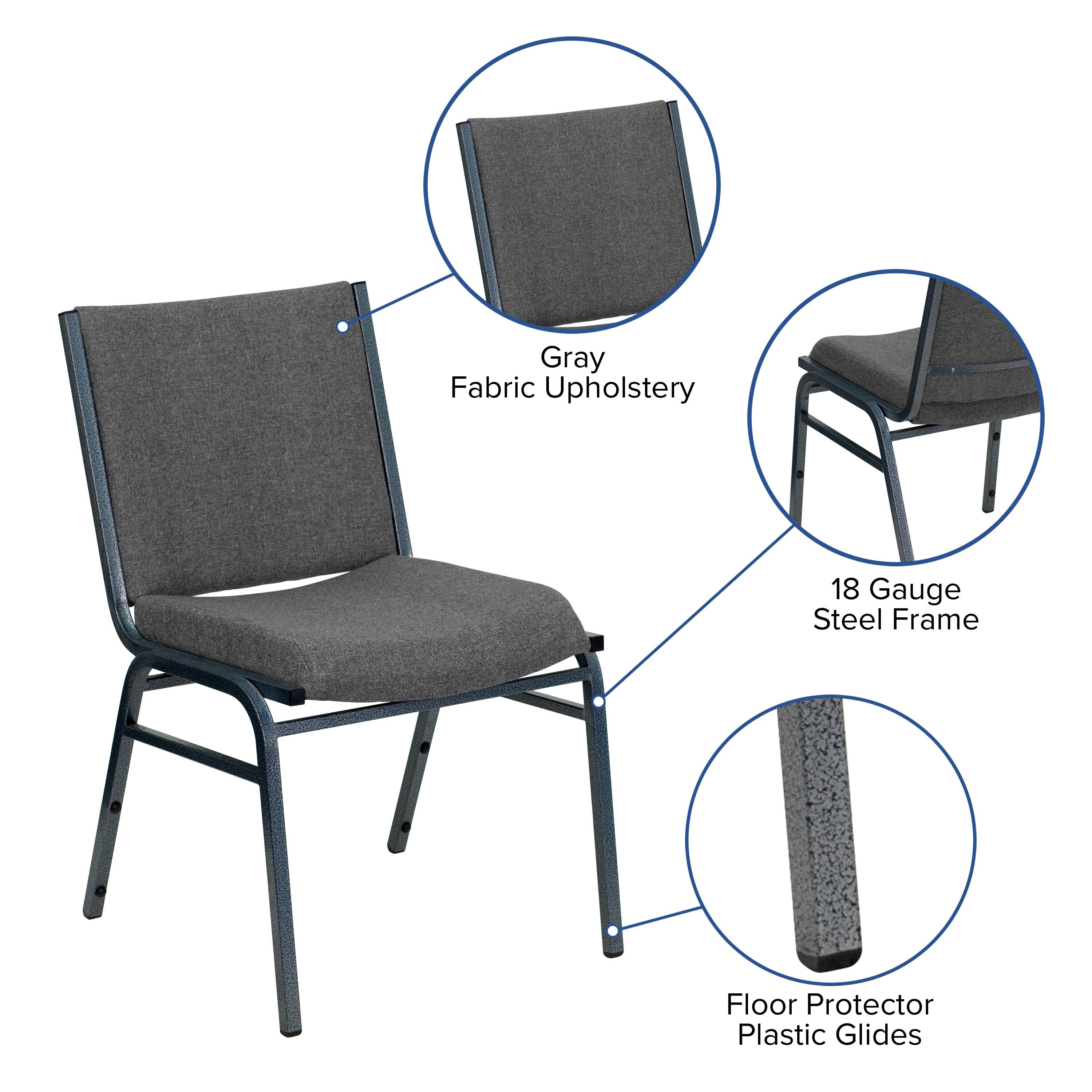 Gray Fabric Upholstery  
18 Gauge Steel Frame  
Floor Protector Plastic Glides