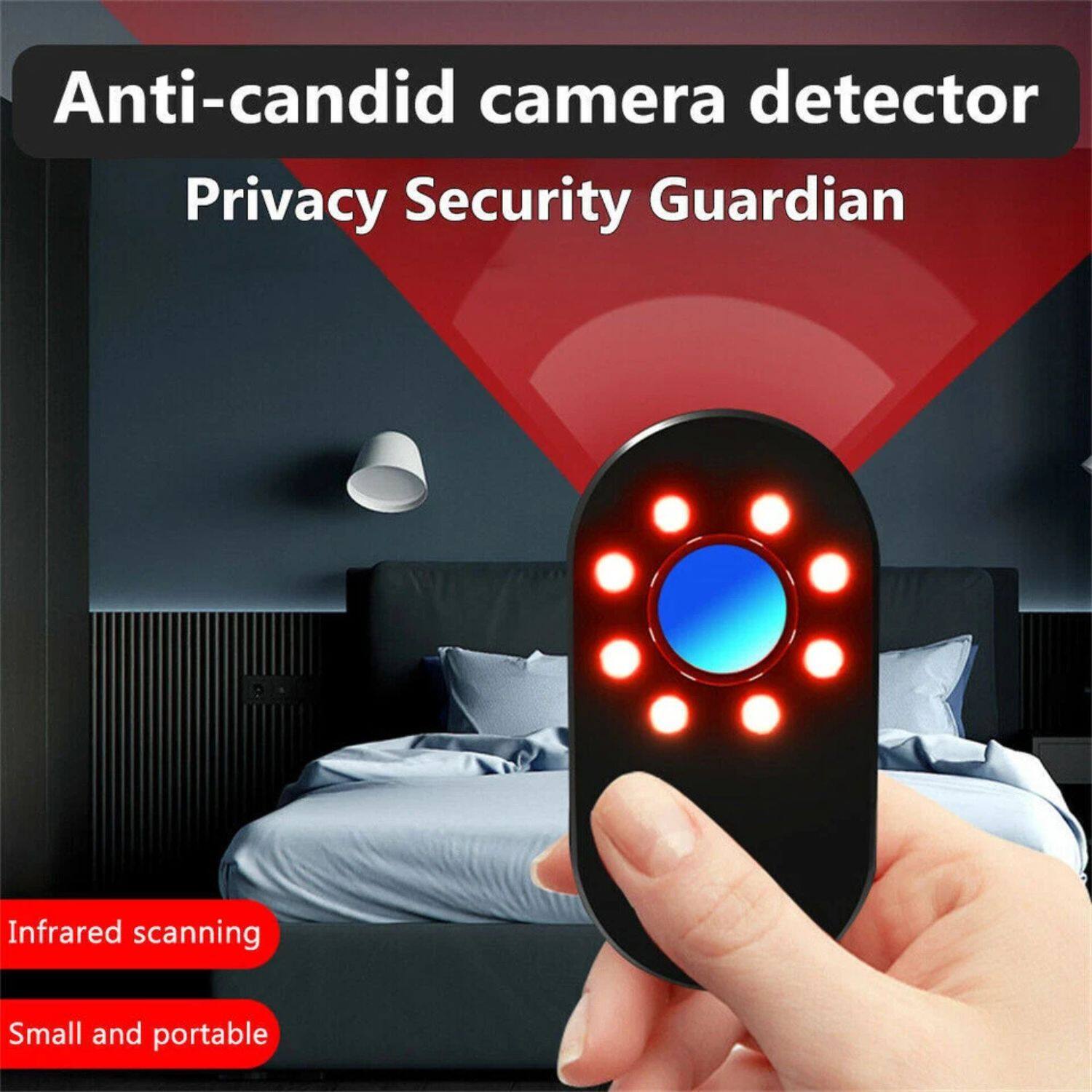 Anti-candid camera detector  
Privacy Security Guardian  

Infrared scanning  
Small and portable