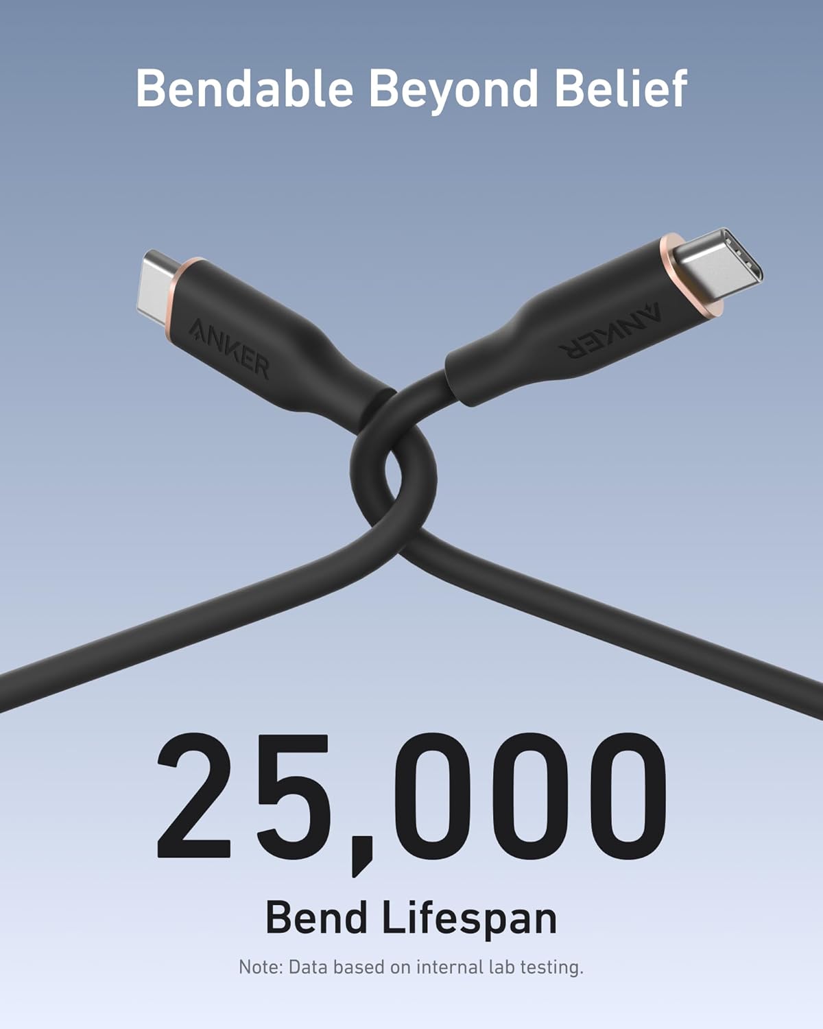 Bendable Beyond Belief  
ANKER  
25,000 Bend Lifespan  
Note: Data based on internal lab testing.