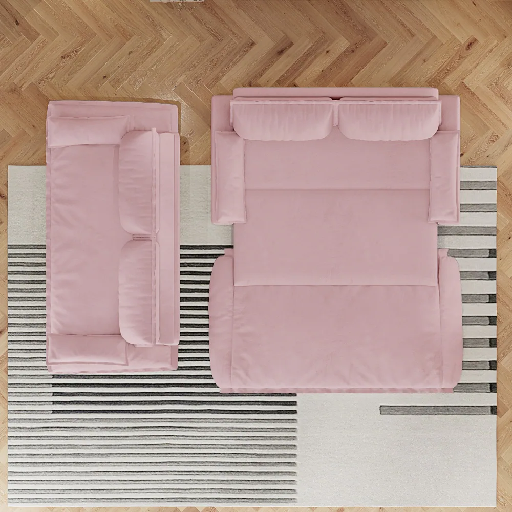 Back. JUJABU - 73.2" Queen Pull Out Sofa Bed, 3-in-1 Convertible Sleeper Sofa, Pink Velvet Loveseat Bed - Pink.