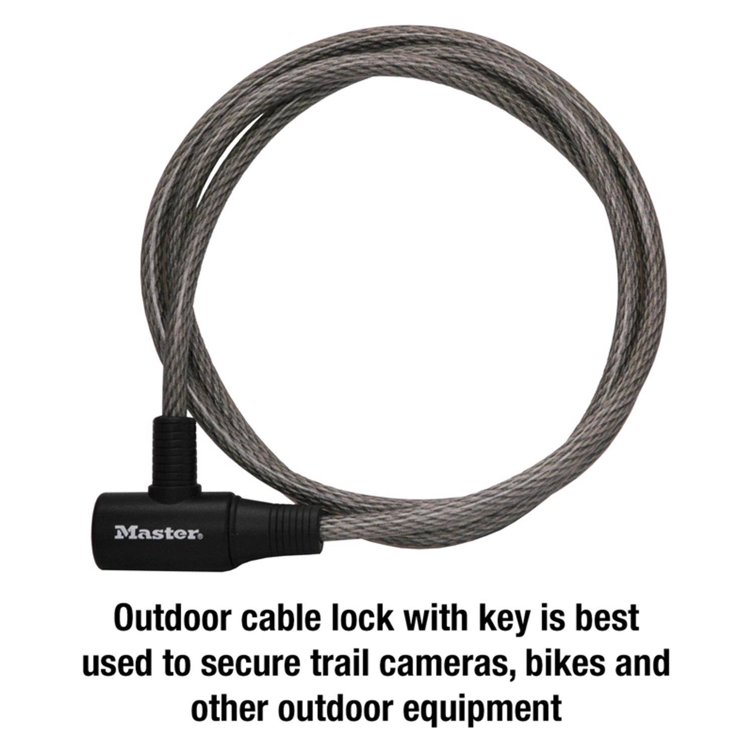 Outdoor cable lock with key is best used to secure trail cameras, bikes and other outdoor equipment