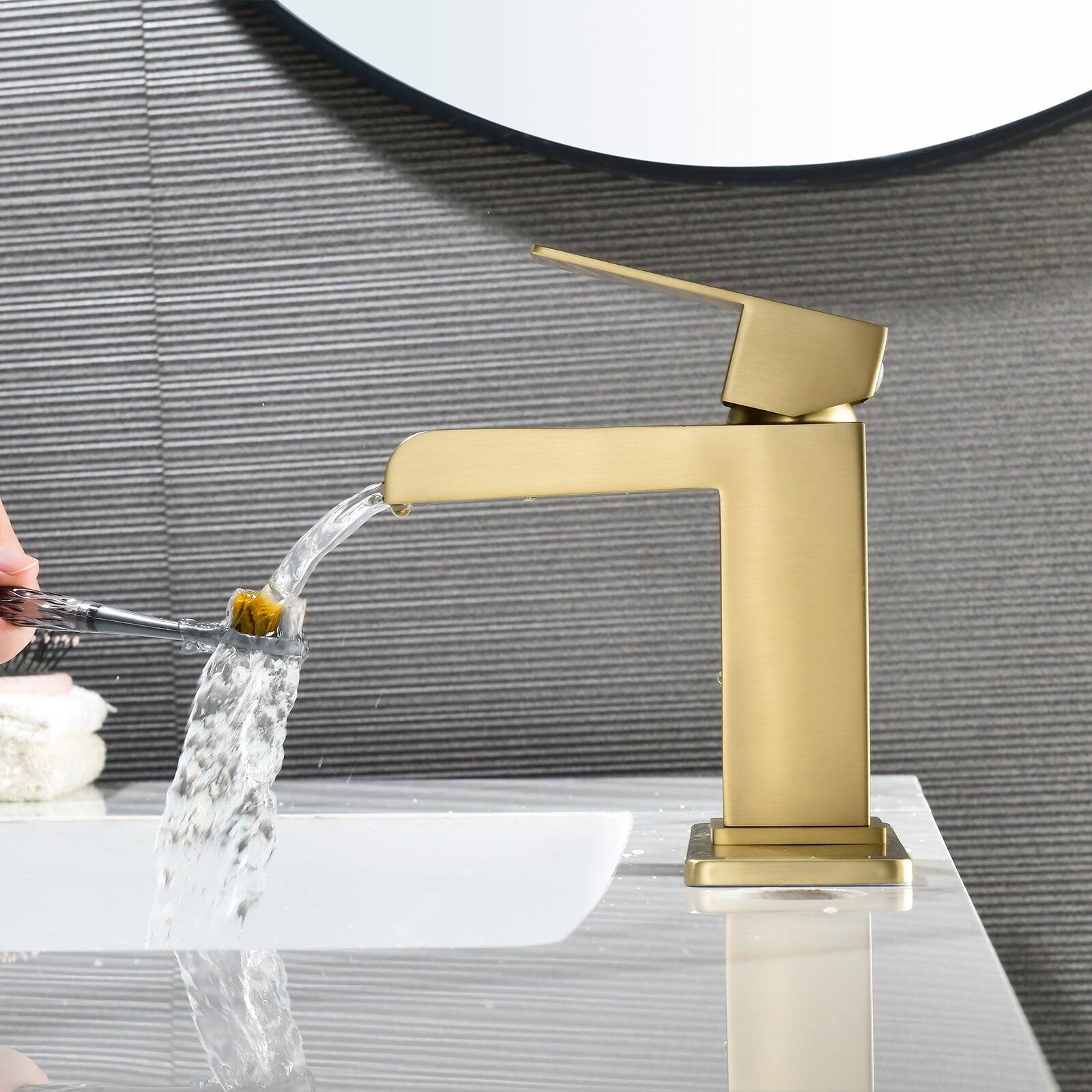 Alt View 3. Boyel Living - Brushed Gold Faucet SUS304 Waterfall Spout cUPC Cartridge 60cm Supply Line Pop Up Drain - Brushed Gold.