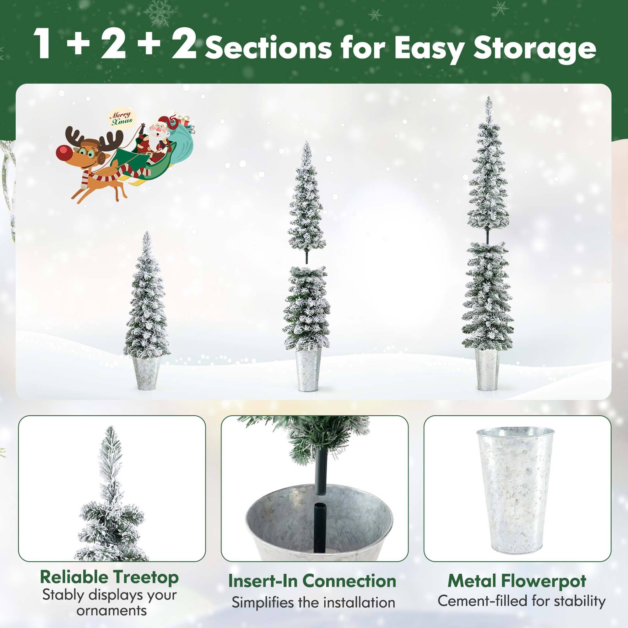 1 + 2 + 2 Sections for Easy Storage

Reliable Treetop
Stably displays your ornaments

Insert-In Connection
Simplifies the installation

Metal Flowerpot
Cement-filled for stability