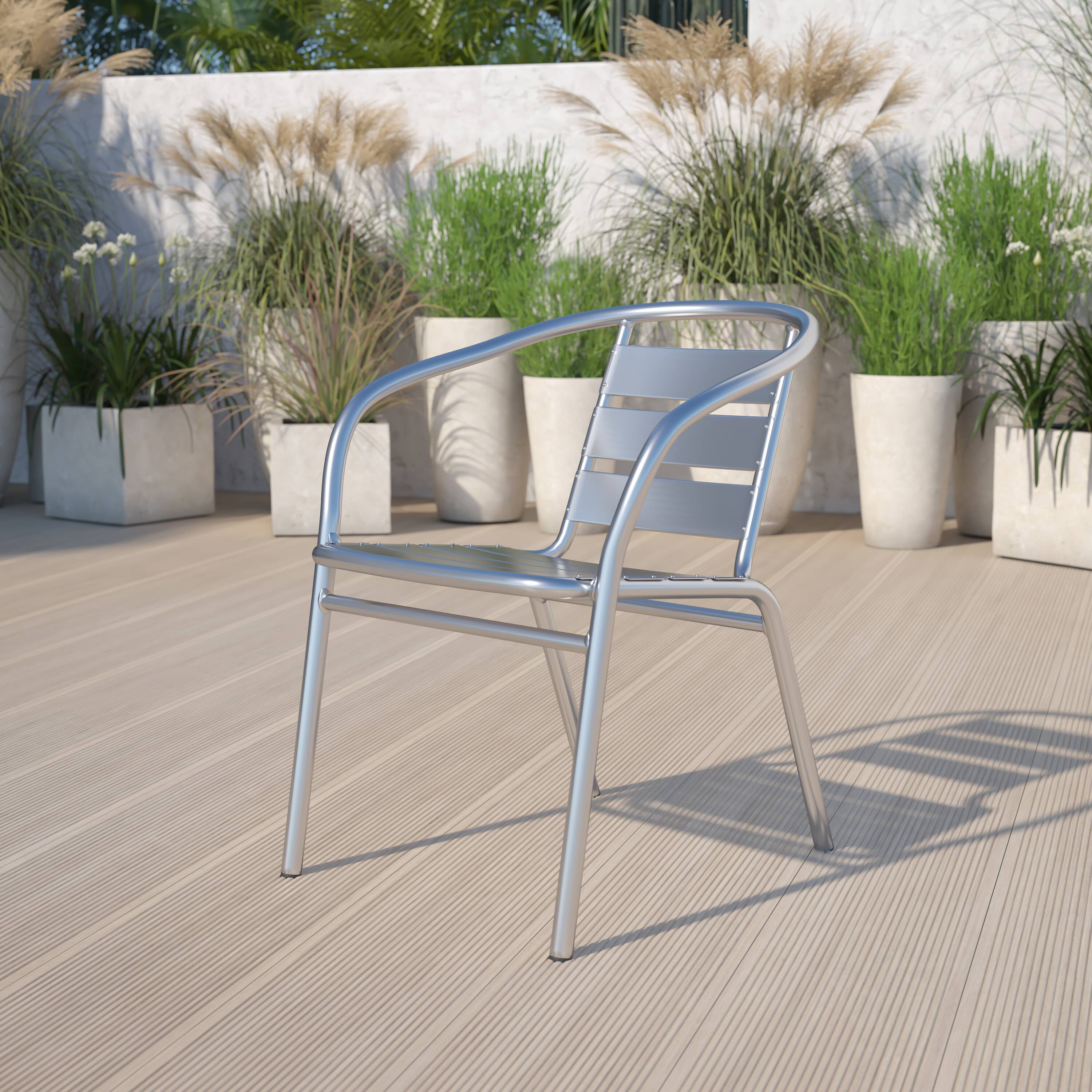 Alt View 1. Emma + Oliver - Heavy Duty Aluminum Commercial Indoor-Outdoor Restaurant Stack Chair with Triple Slat Back - Aluminum.