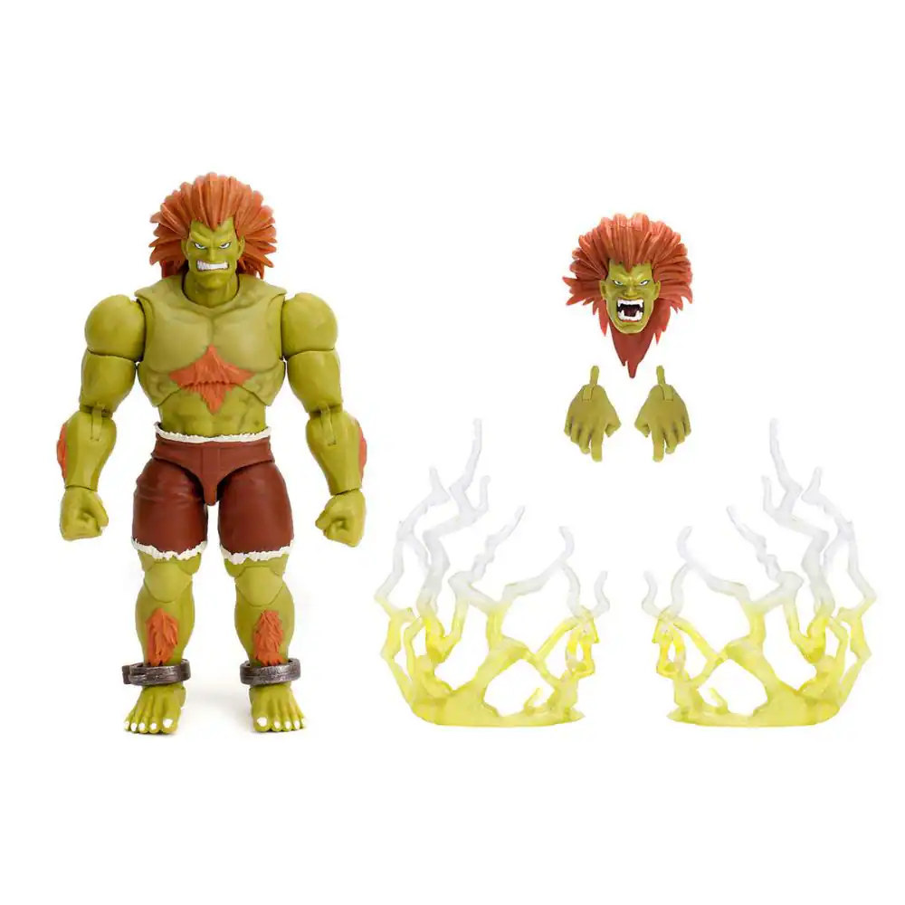 Angle. Jada - Blanka 7.5" Action Figure with Accessories, Alternate Head & Hands – Ultra Street Fighter II (2017) - Multicolor.