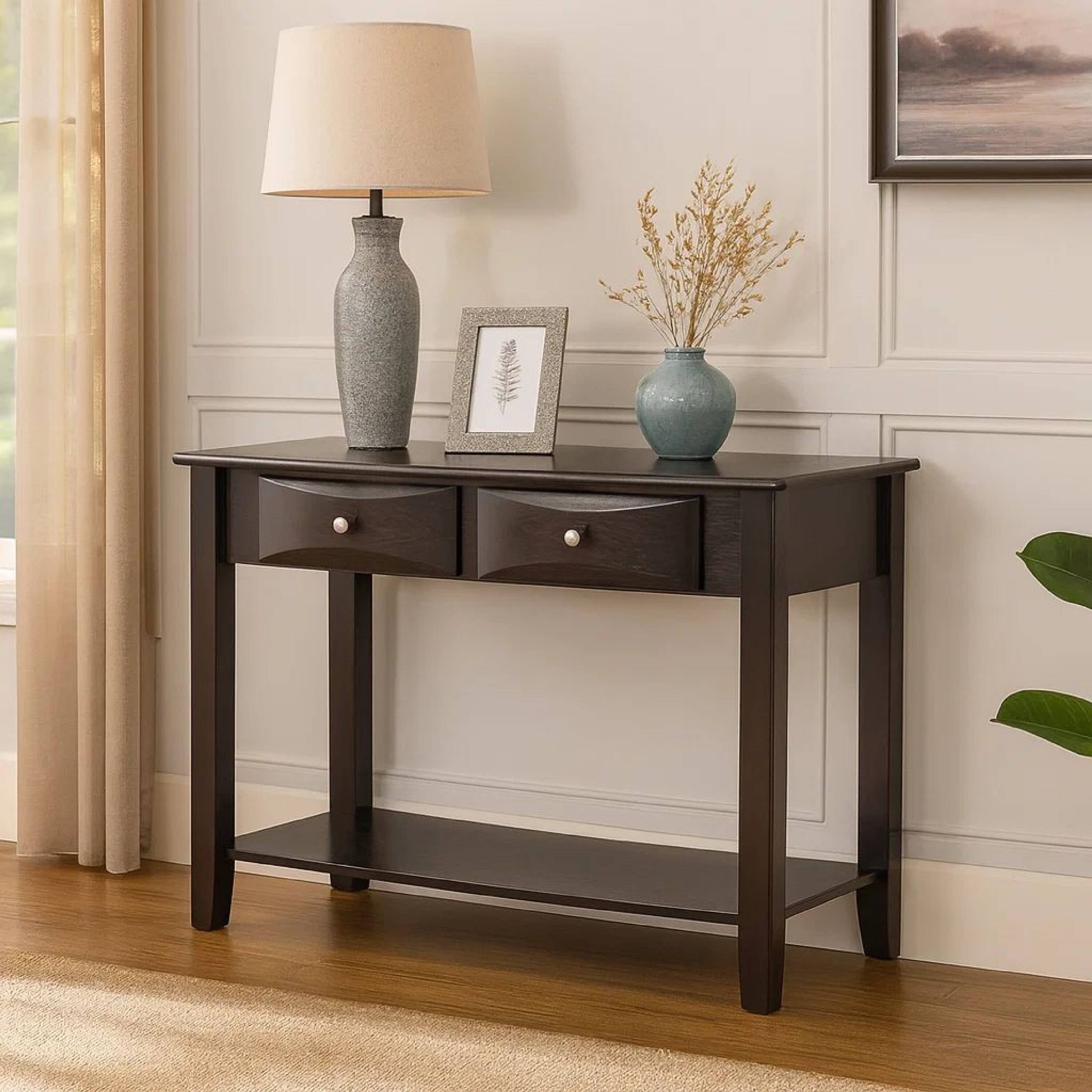 Alt View 4. Manhattan Lane - Wooden Console Table with 2 Spacious Drawers - Brown.