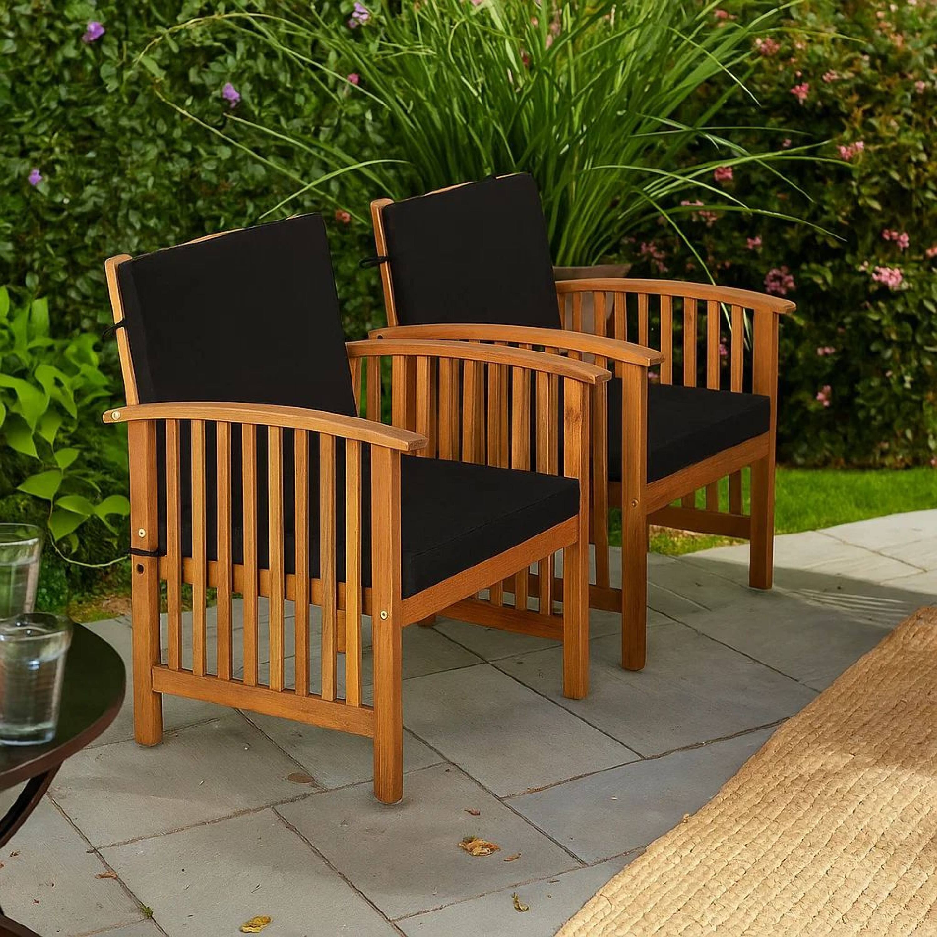 Alt View 9. Manhattan Lane - Kaila Outdoor Armchair Set of 2, Black Cushions - Black, Natural Brown.