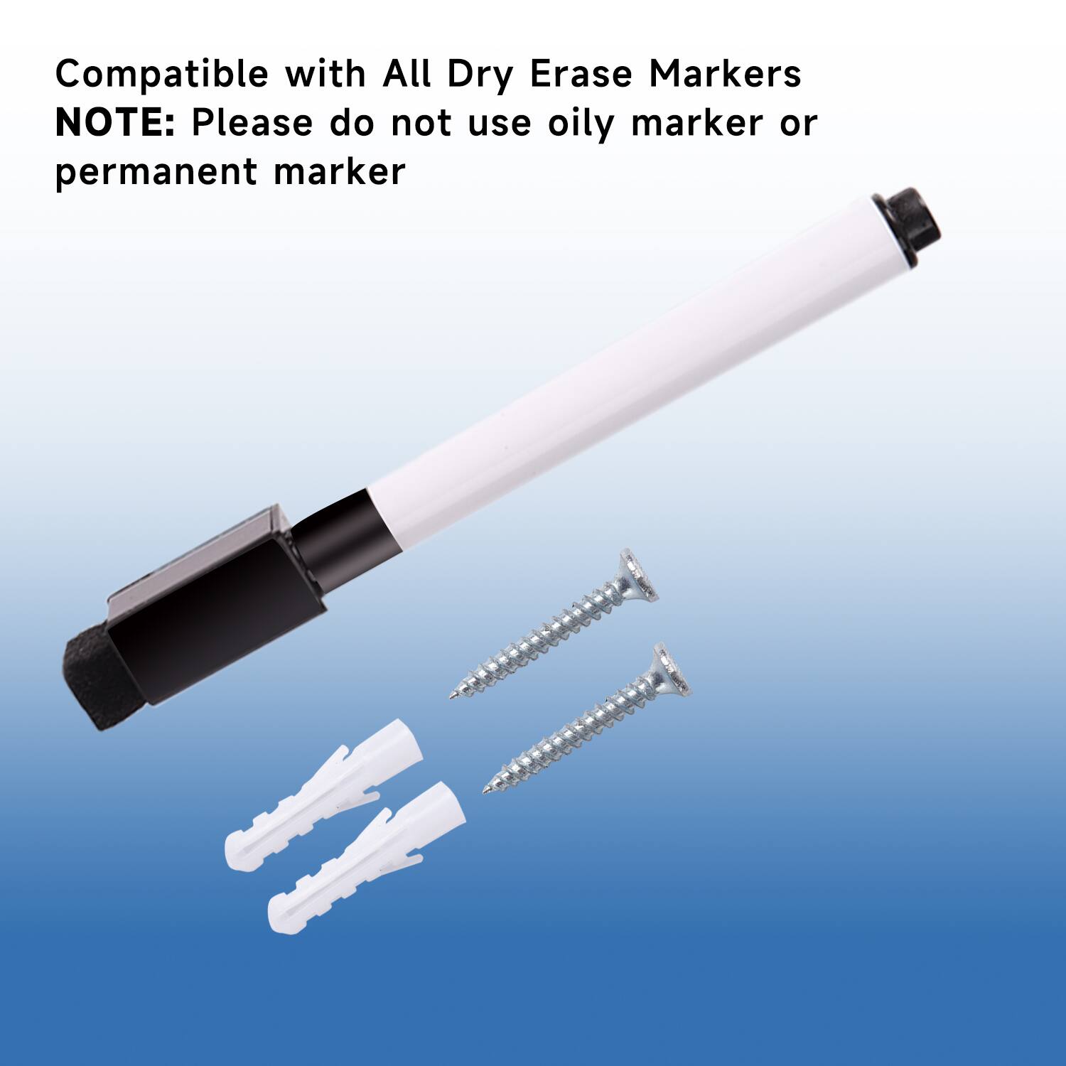 Compatible with All Dry Erase Markers

NOTE: Please do not use oily marker or permanent marker