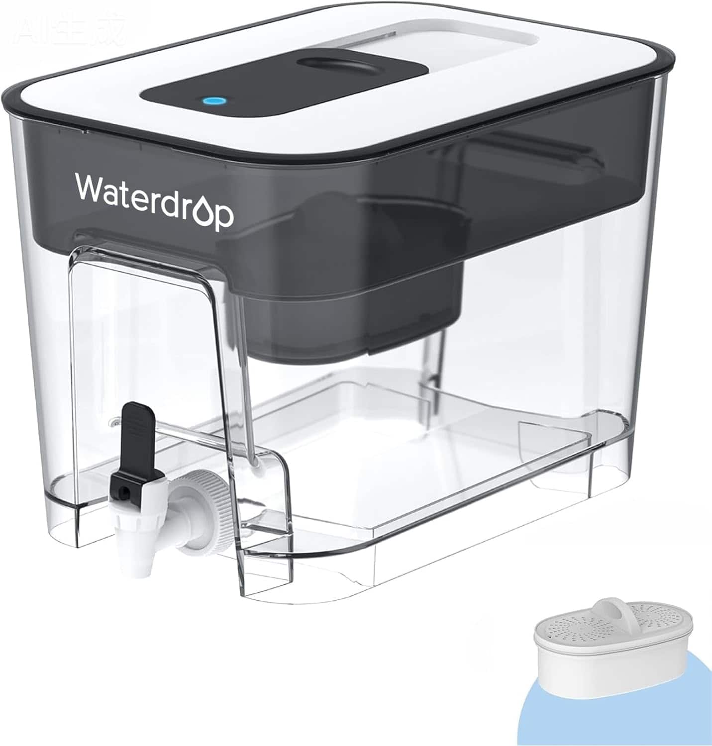 Waterdrop - WFD-22L Large Water Filter Dispenser, 40-Cup Water Filter Pitcher, with 1 Filters - Black