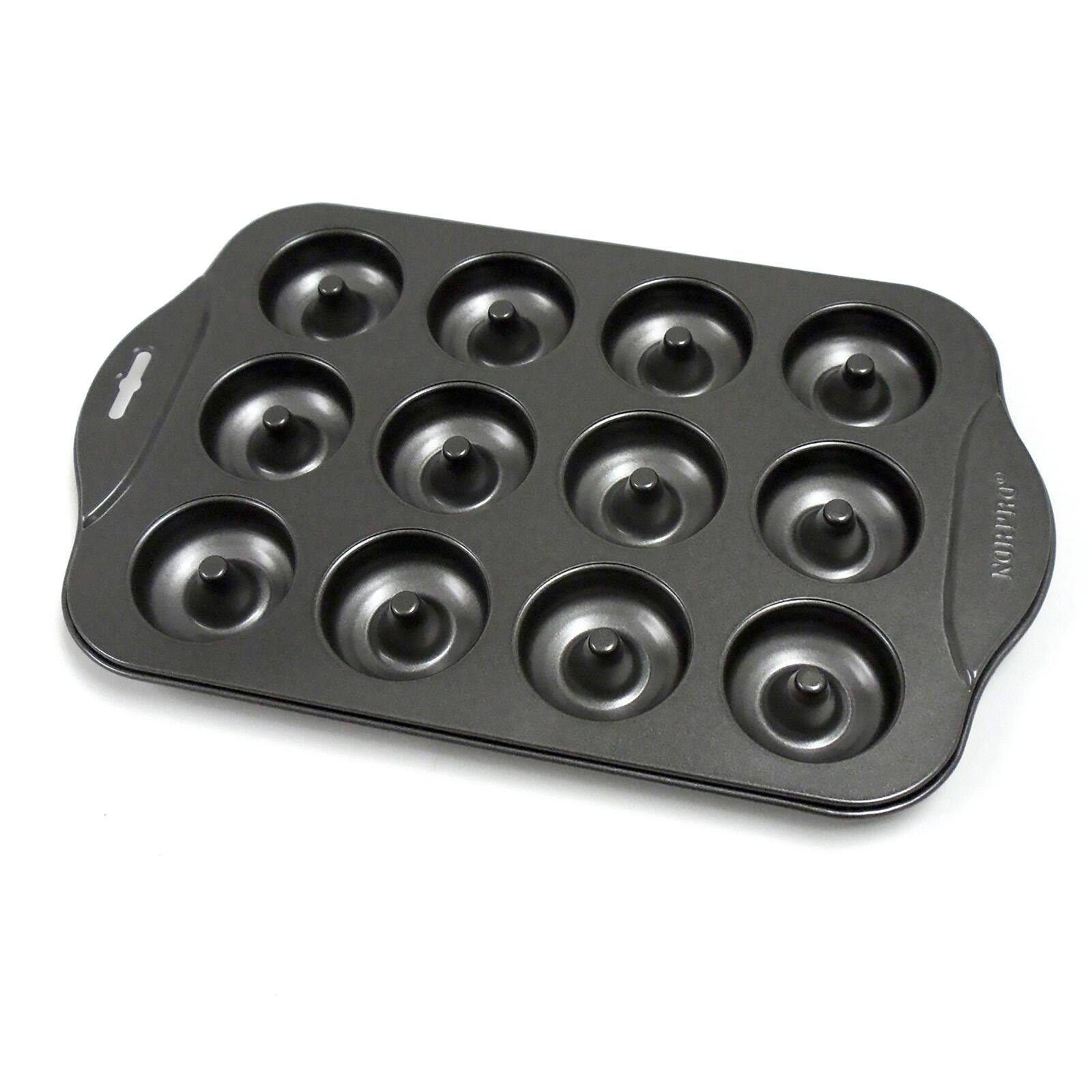 Front. Norpro - Nonstick 12-Cavity Mini Donut Pan - Black.
