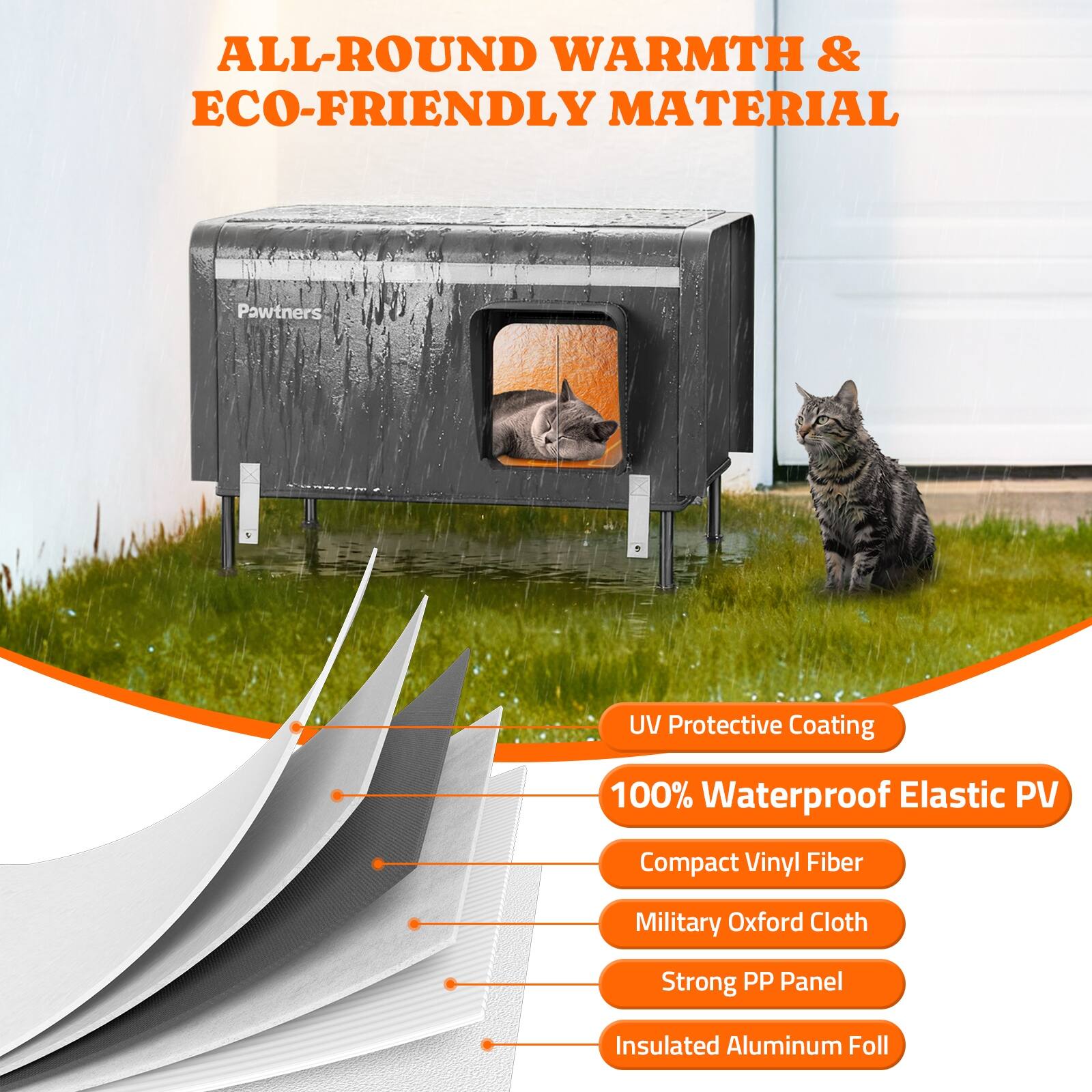 ALL-ROUND WARMTH & ECO-FRIENDLY MATERIAL

- UV Protective Coating
- 100% Waterproof Elastic PV
- Compact Vinyl Fiber
- Military Oxford Cloth
- Strong PP Panel
- Insulated Aluminum Foll