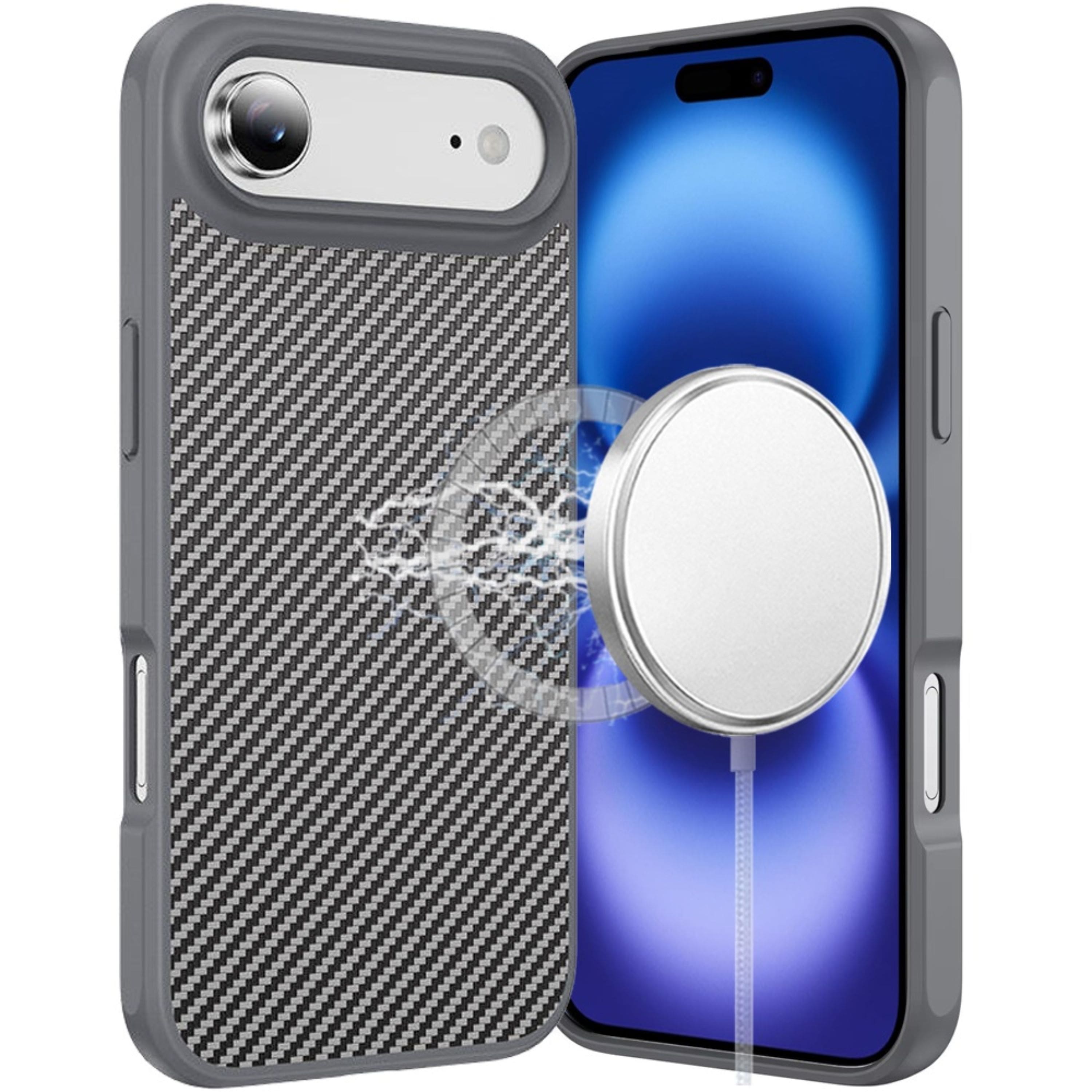 Kitcheniva - Carbon Fiber Print Hidden Magnetic Circle Phone Case With Tempered Glass For iPhone Air Grey - Gray price history on PriceWatchPro