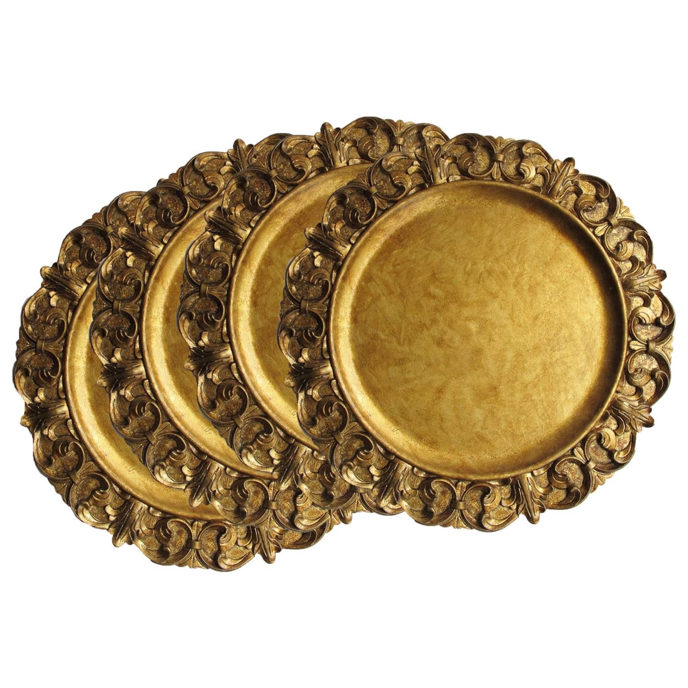 Front. American Atelier - Gold Embossed Charger Plate Set Of 4 14" D - Gold.