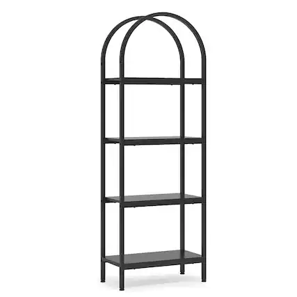 Front. Kadyn - Kadyn Book Storage Display Book Shelf,4-Tier / 5-Tier Bookshelf, Arched Bookcase Display Rack with Storage Shelves - Black.