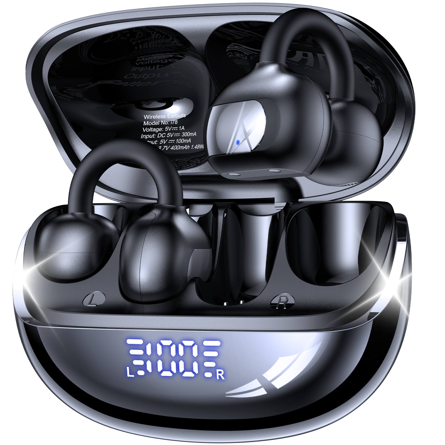 LIBIBIGS Voltage Model Input: Output Intelettel

Wireless Earbuds Model No: 178 Voltage: 5V... 1A Input: DC 5V= 300mA ut: 5V 100mA TV 400mAh 1.48W