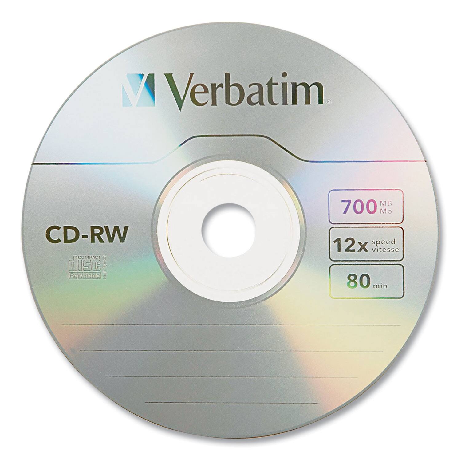 Verbatim CD-RW COMPACT disc  
700 MB  
12x speed  
80 min
