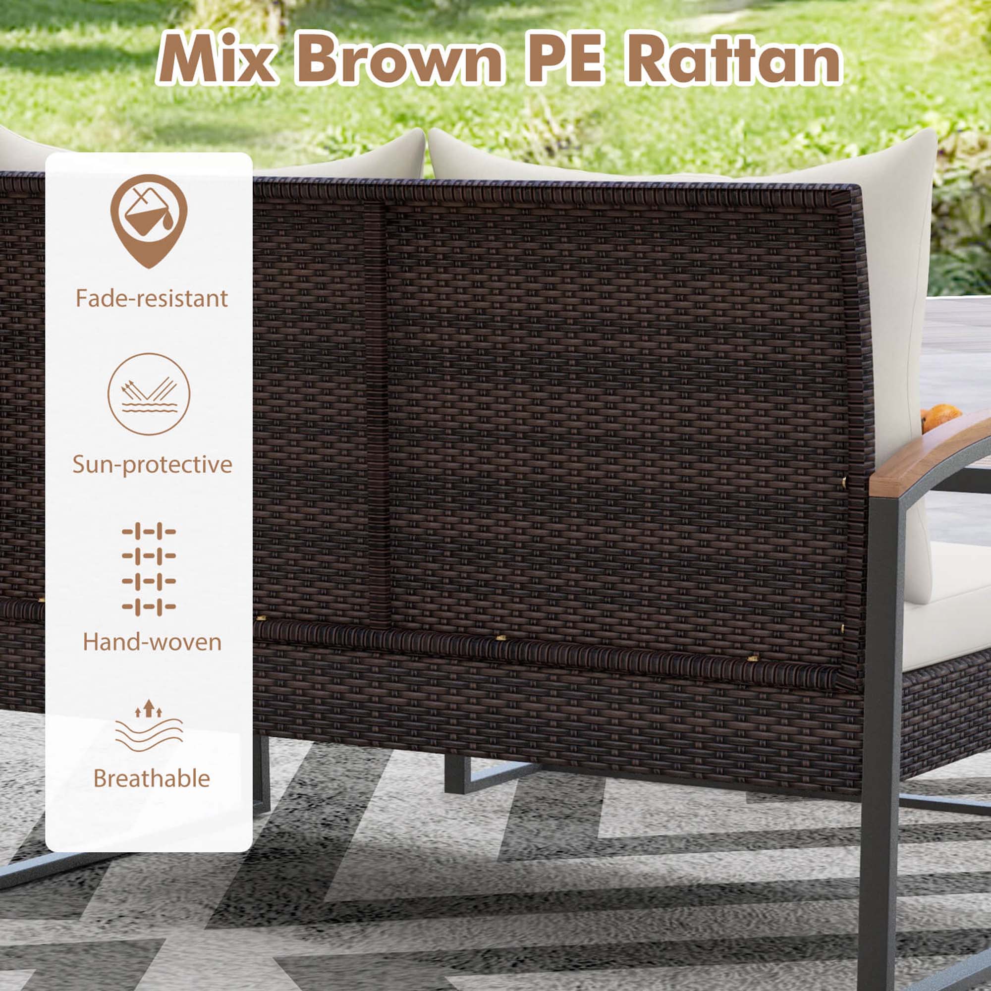 Mix Brown PE Rattan, Fade-resistant, Sun-protective, Hand-woven, Breathable