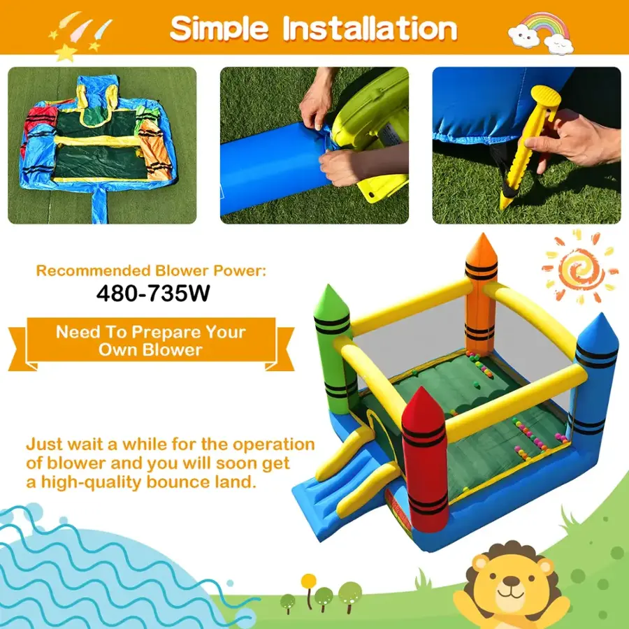 Simple Installation Recommended Blower Power: 480-735W Need to Prepare Your Own Blower Just wait a while for the operation of the blower, and you will soon get a high-quality bounce land.