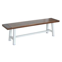AmeriHome - Indoor/Outdoor 63 in. Bench with Acacia Top and Metal Base - White - Multicolor