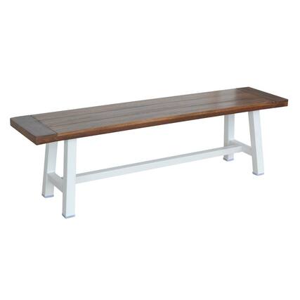 Front. AmeriHome - AmeriHome Indoor/Outdoor 63 in. Bench with Acacia Top and Metal Base - White - Multicolor.