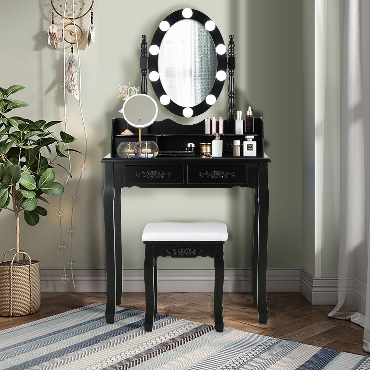 Alt View 2. Costway - Costway Vanity Dressing Table 10 Dimmable Bulbs Touch Switch for Bedroom - Black.
