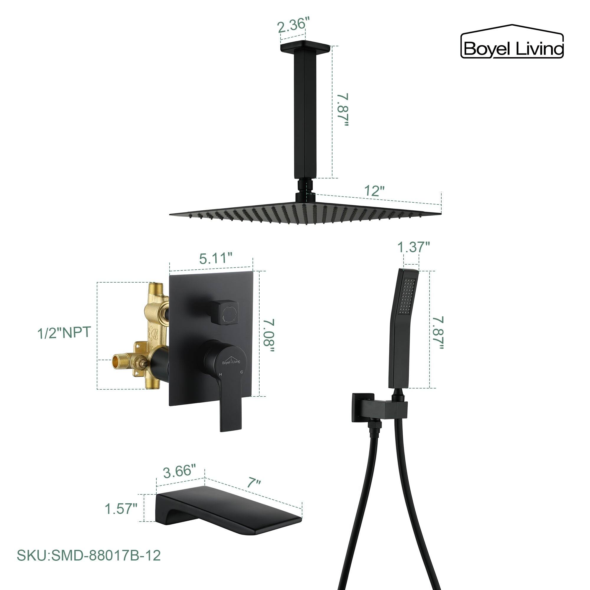 Boyel Living 12" 7.87" 2.36" 5.11" 1/2"NPT 7.08" 1.37" 7" 7.87" 1.57" 3.66" SKU:SMD-88017B-12