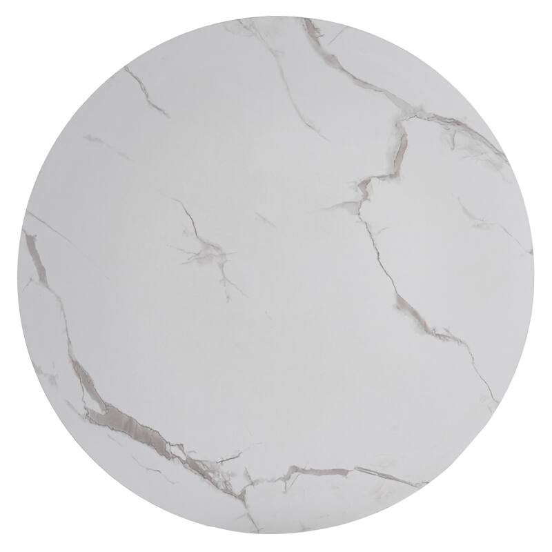 Alt View 2. LeisureMod - Bristol 40" Round Modern Dining Table, Sintered Stone/MDF Top - Minimalist Pedestal Base with Floor Protection - Beveled - Marbled White.