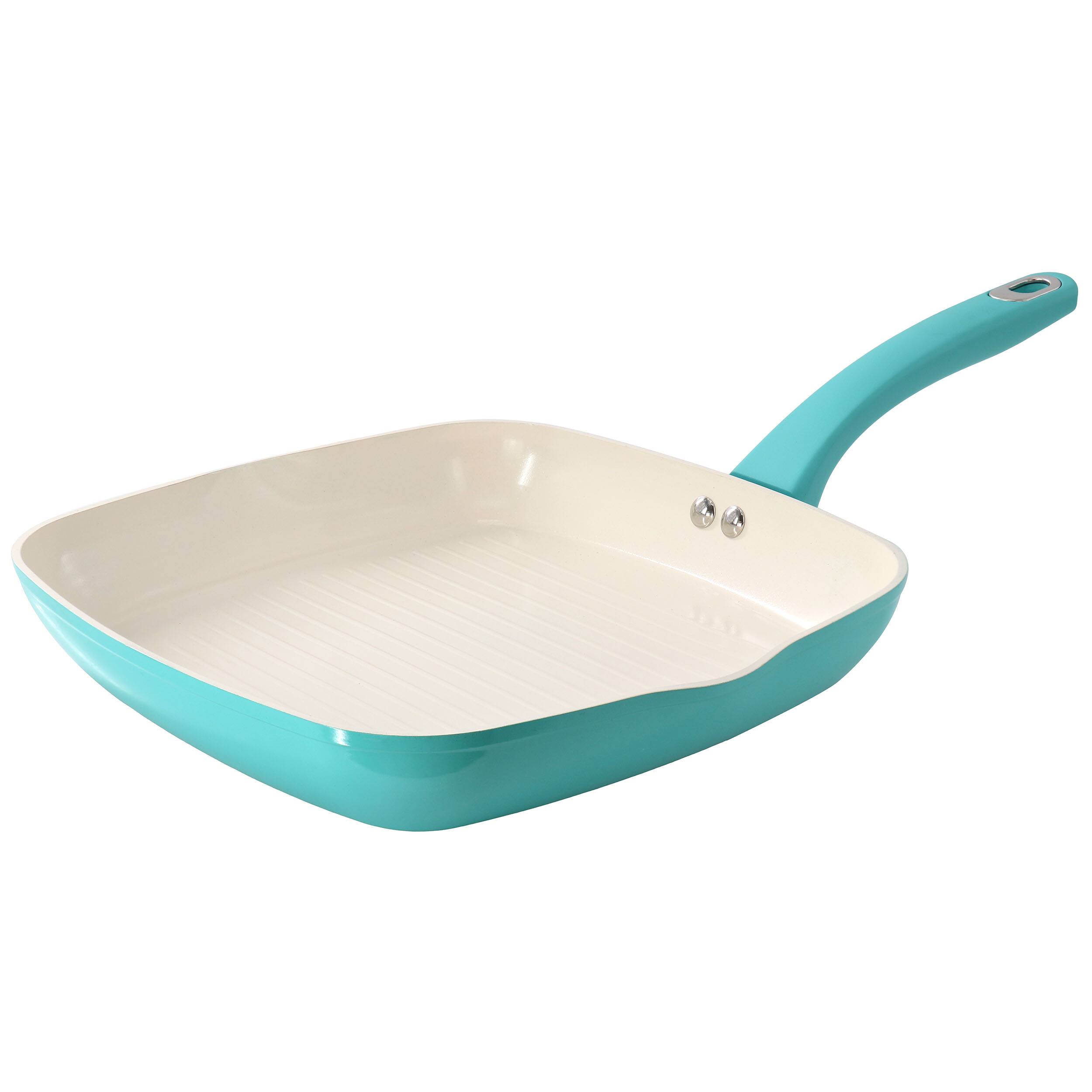 Front. Martha Stewart - Martha Stewart Everyday Rexford 10 Inch Ceramic Nonstick Aluminum Square Grill Pan in Teal - Teal.