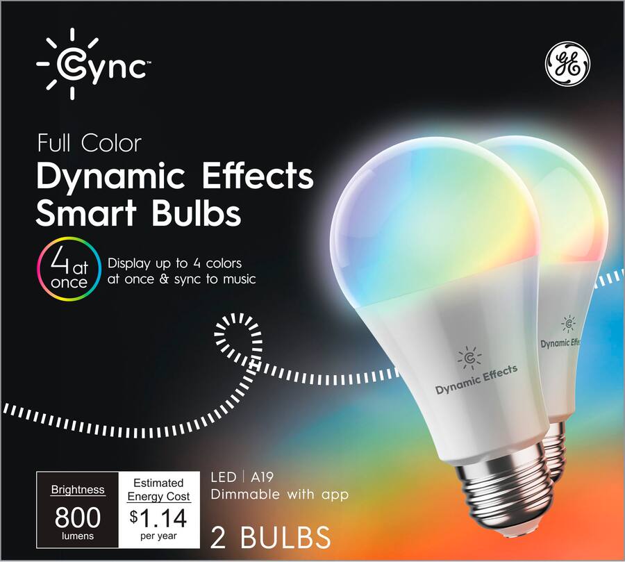 GE Cync A19 Smart LED Bulb (2 Pack) Color Changing Full Color