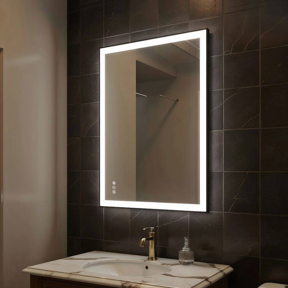 Alt View 7. Kadyn - 32x24 Inch Rectangle LED Bathroom Mirror with Modern Black Frame - Black.